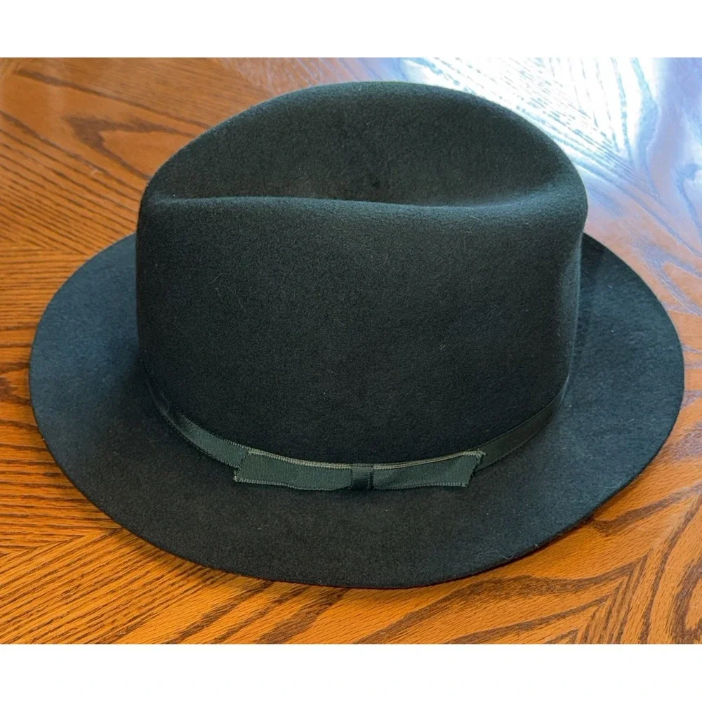 Vintage L.L. Bean Hat Men's Medium Green Fedora Wool With Ribbon Made in England